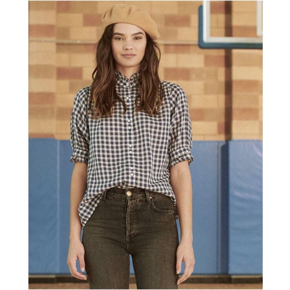 THE GREAT. Blue and White Gingham Button-Down Shirt - Picture 11 of 11